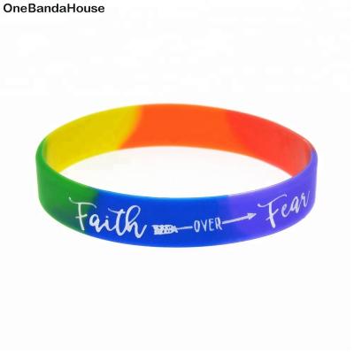 China 1PC CLASSIC Rainbow Colors Classic Wristband Decoration Wristband Faith Over Awe Silicone Wristband for sale