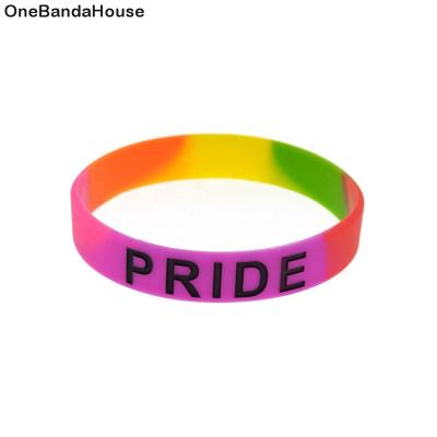 China FASHIONABLE 50PCS Segmented Color Pride Silicone Wristband Ink Filled Logo Promotion Gift for sale