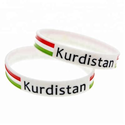 China 50PCS Debossed Kurdistan Flag Silicone Bracelet CLASSIC White Adult Size for sale