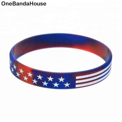 China 50PCS Promotion Gift TRENDY Camouflage Color American Flag Silicone Wristband for sale