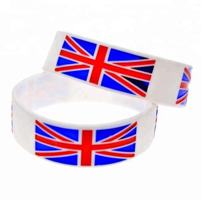 China FASHIONABLE 25PCS Great Britain Size Adult White 1 Inch Wide Silicone Wristband Flag for sale