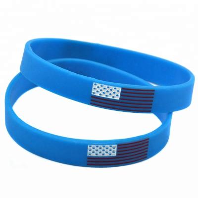 China 50PCS CLASSIC American Flag Logo Silicone Wristband Blue and White for sale