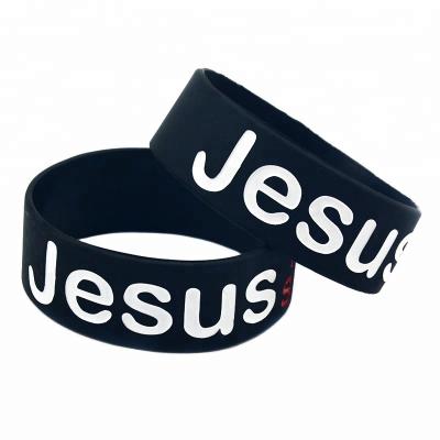 China 25PCS Religious 1 Inch Wide Jesus Is My Savior Silicone Bracelet For Religion Faith for sale