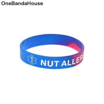 China 1PC Debossed Nut Allergy Silicone Wristband CLASSIC Adult Size Segmented Color for sale