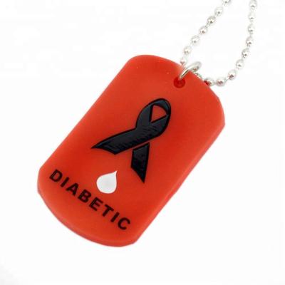 China 25pcs CLASSIC Black And Red Debossed Diabetic Silicone Pendant Necklace With 24 Inch Ball Chains for sale