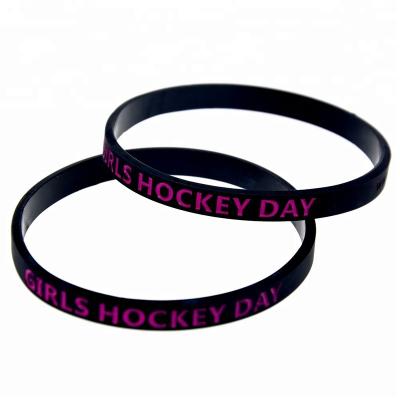 China CLASSIC Custom Design Skinny Silicone Wristband Hockey Gift Wristband for sale