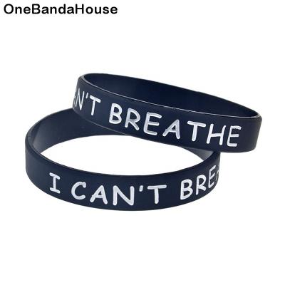 China 50PCS Classic Ink Filled Logo I Can't Breathe Silicone Wristband Black for sale