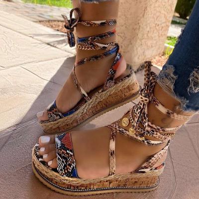 China High Quality Fashion Trend Platform Strap Straw Rope Sandals Heels For Women for sale