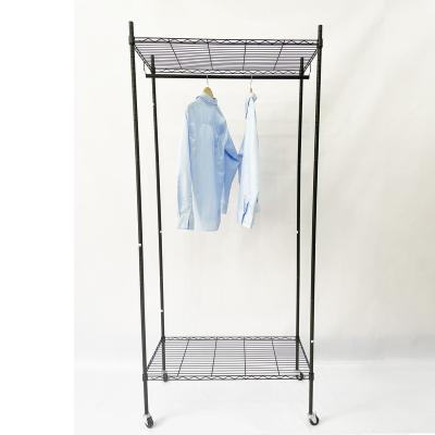 China Stocked Free Standing 2 Tiers Wire Garment Rack Black Wire clothes Rack with Under Shelf for sale