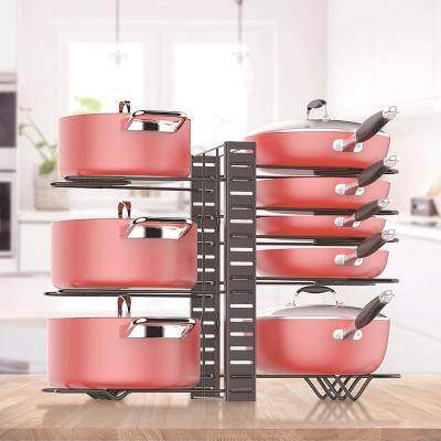 China Stocked Wholesale  Foldable  Kitchen Tiers Pot Rack Organizer Adjustable Pan  Rack Holder for sale