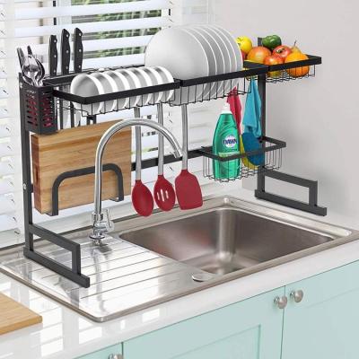 China Sustainable Kitchen Shelf Organizer Dish Drying Rack Over Sink Utensils Holder Bowl Dish Draining Shelf Kitchen Storage for sale