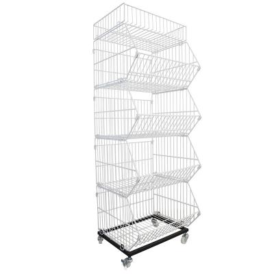 China 5 Tiers Rack Supermarket Snacks Rack 5 Layers Wire Storage Basket Shelves Detachable Storage Rack for sale