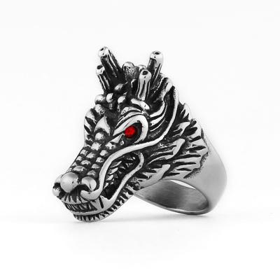 China Vintage Retro Fashion Red Eye Dragon Ring Stainless Steel Men Rings For Hip Hop Biker Animal Jewelry for sale