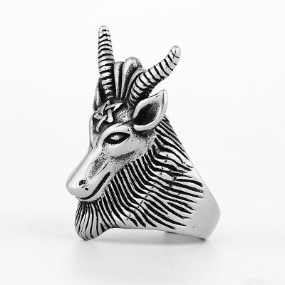 China TRENDY Stainless Steel Antelope Man Animal Ring For Fashion Biker Hip Hop Jewelry Punk Animal Ring for sale