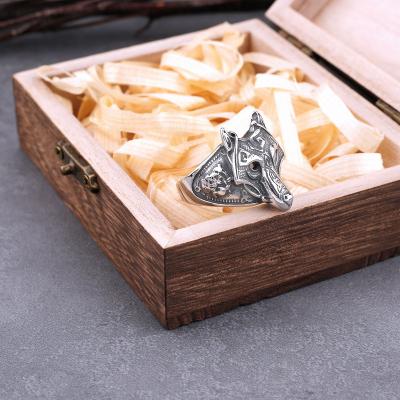 China Stainless Steel Head Vintage Wolf Retro Charm Viking Ring Punk Jewelry Nordic Dominant Trend Fashion for sale