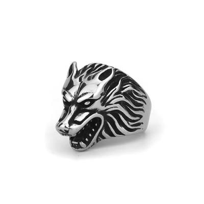 China Fashion Ring Biker Hip Hop Stainless animal Viking Personality Wolf Head Ring Nordic Vintage Steel for Viking Charm Jewelry for sale