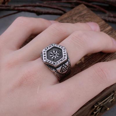 China FASHION Rune Ring Stainless Steel Nordic Viking Fashion Norway Compass Odin Rune Men Amulet Ring for Charm Viking Jewelry for sale