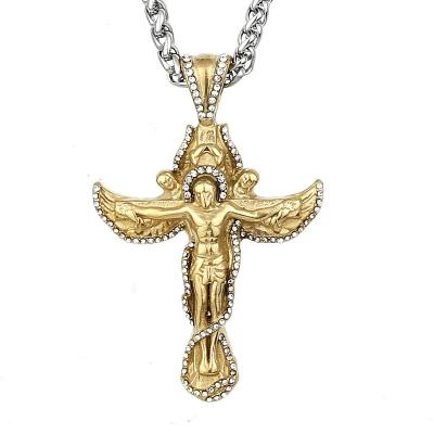 China Gold Pendant Jesus Cross Necklace Fashion Religious Faith Necklace Men Stainless Steel Pendant For Large Religious Pendant for sale