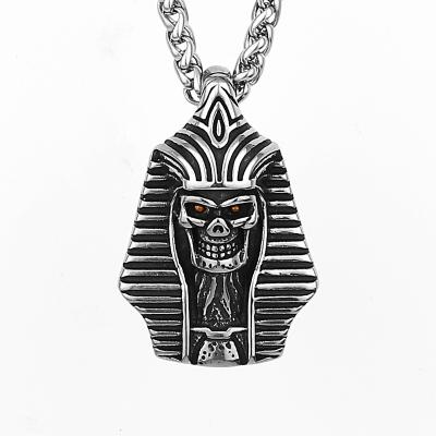 China Stainless Steel Punk Neo-Gothic Pendant Mens Hip Hop Biker Pharaoh's Egyptian Necklace Pendant For Skull Jewelry for sale