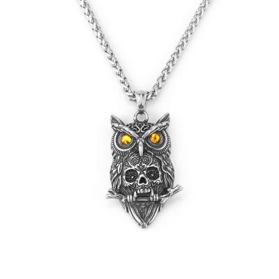 China Wholesale Vintage Creative Owl Skull Necklace Steampunk Jewelry Pendant Mens Accessories Punk Skull Stainless Steel Animal Pendants for sale