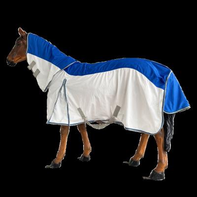 China Protect Your Horse From Insect Bites Logo Customized Summer Scratch Cotton Filling Mesh Equestrian Combos Blue Stitched Horse Fly Blanket for sale