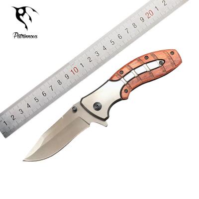 China Custom Stainless Steel Non-variable Wooden Sharp Outdoor Camping Cutter Survival Knives Cutter Pocket Hunting Folding Knife for sale