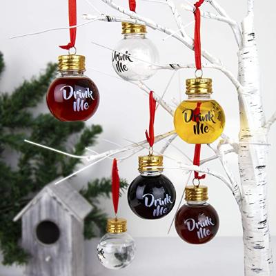 China Handmade Christmas Booze Filled Tree Ornaments Plastic Beverage Balls Pendant Christmas Tree Ornaments for sale