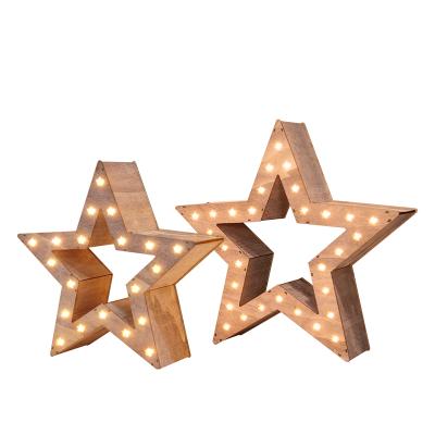 China Europe Christmas Wooden Decorations Spring New Arrivals LED Star Light Home Decoration Warm White Wooden Craft for sale