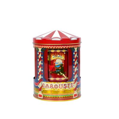 China Metal Case For Wholesale Tin Can Christmas Decoration Gift Metal Candy Boxes Candy Chocolate Food Packaging Music Carousel Box for sale