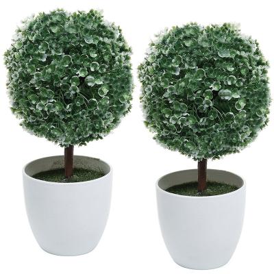 China Wholesale Home Decor Topiary Artificial Faux White Flower Potted Tabletop Plant With White Planter Pots for sale