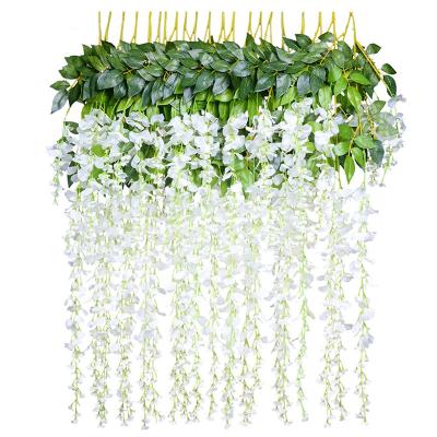 China 12 Bundles Silk 1 Piece 3.6 Feet Artificial Fake Wisteria Ratta Vine Hanging Garland Silk Flowers String Home Party Wedding Decor for sale