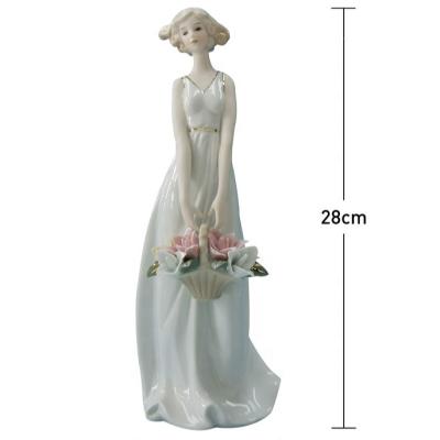 China Ceramic Lady Holding Flowers Ornament Gift Craft Accessories Europe Figurines Souvenir Decoration Sculpture Porcelain Statue for sale