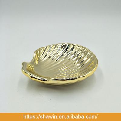 China Europe Ceramic Shell / Conch Shape Gold Jewelry Holder Tray For Home Decor for sale