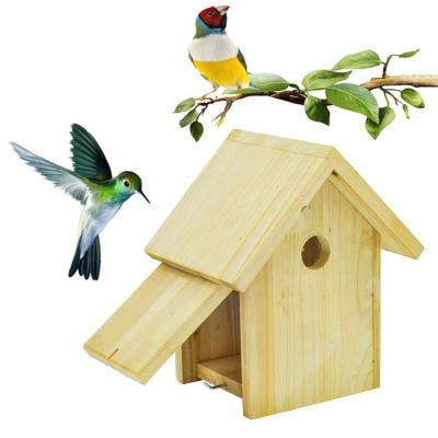 China New Custom Eco-friendly Unfinished Wooden Bird House Handmade Hanging from Europe Recycle Craft Bird Nest Wooden Breeding Box for sale