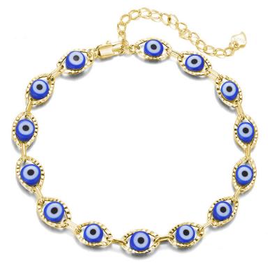 China BOHEMIA Lotus 14k Gold Plated Waterproof Evil Eye Chain Anklet Bracelet Women Anklet for sale