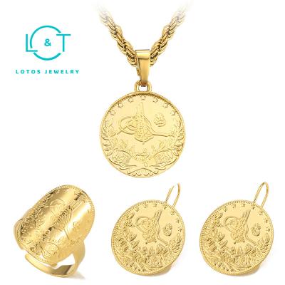 China Hot Sale 24k Gold Religious Arab Jewelry Religious Lotus Coin Jewelry Set for sale