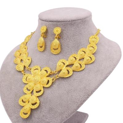 China Arab Jewelry Dubai Religious Bridal 24k Gold Ethnic Lotus Ethnic Wedding Jewelry Set for sale