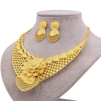 China Ethnic Brazilian Lotus Gold Plated African Ethnic Jewelry Set Gold Dubai Wedding Jewelry Set for sale