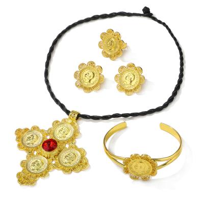 China Dongguan Lotus Coin 24k Gold Religious Arab Jewelry Zircon Religious Arabic Jewelry Set for sale