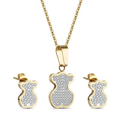 China FASHIONABLE Women's Bear Stainless Steel Jewelry Set LOTUS Zircon Jewelry Gold Plated for sale