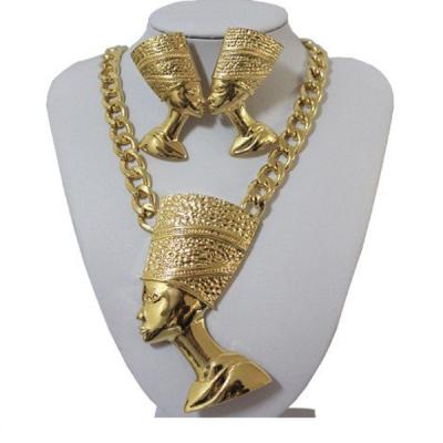 China Ethnic Lotus 24k Gold Plated Non Tarnish Chunky Jewelry Set Egyptian Pharaoh Jewelry Set for sale