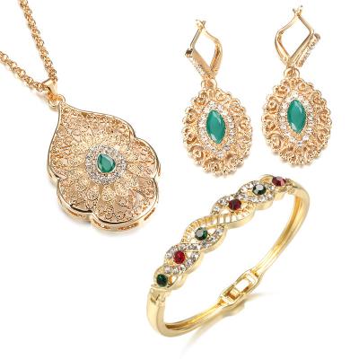 China Ethnic Lotus 18K Gold Plated Non Tarnish Jewelry Set Moroccan Style CZ Jewelry Set for sale