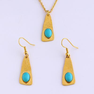 China Ethnic Lotus Bohe 18K Gold Non Tarnish Zirconia Jewelry Set Turquoise Jewelry Set for sale