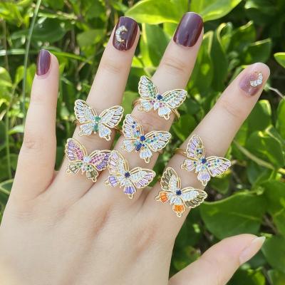 China Fashion Lotus Jewelry Waterproof CZ Butterfly Rings Opening Women's Rings for sale