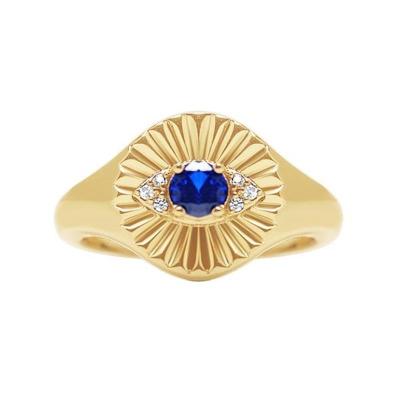 China Fashion Lotus 18k Gold Non Tarnish Blue Evil Eye Adjustable Mens Ring Zircon Rings for sale