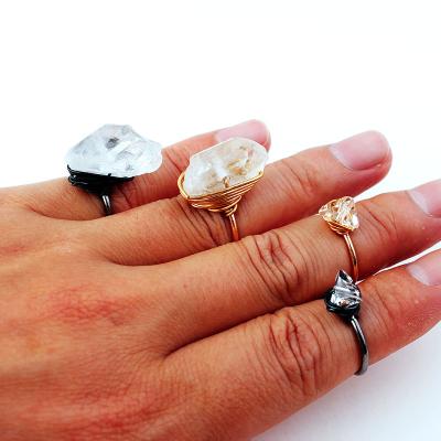 China Fashion Lotus Minimalism Hot Selling Natural Stone Rings Natural Crystal Rings For Women for sale