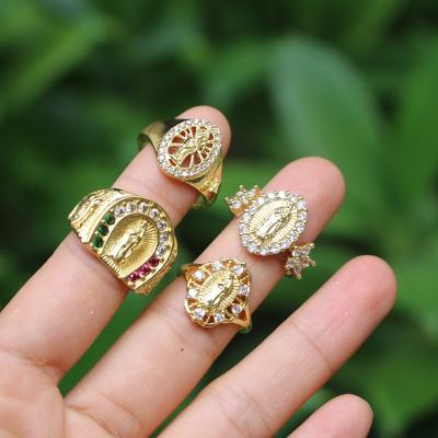 China Fashion LOTUS 18K Gold Colored CZ Catholic Religious Rings Pave Virgin Mary Rings for sale