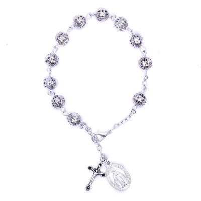 China Lotus Rosary Zinc Alloy Beads Virgin Mary Religious Silver Plated Religious Bracelet for sale