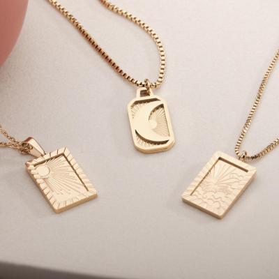 China Wholesale Fashion Lotus 18K Gold Plated Sunburst Star Necklace Rectangle Necklace Stainless Steel Jewelry Pendant for sale