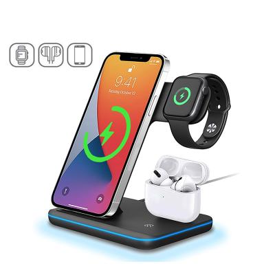 China 15W 3 IN 1Wireless Charger Station Amazon Best Sellers 3 in 1 Wireless Charger with Touch Sensing Lamp 3 in 1 Wireless Charger for iphone 13 pro 12 11 max for sale